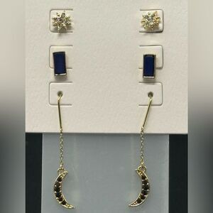 Rachel Roy Manifest 3 Pairs Crystal Moon and Stars Stud & Dangling Earrings